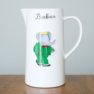 BABAR the Elephant Pitcher White Ceramic Laurent de Brunhoff Nelvana Ross HTF